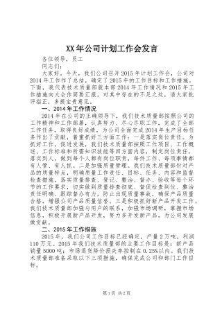 XX年公司计划工作会发言 (2)