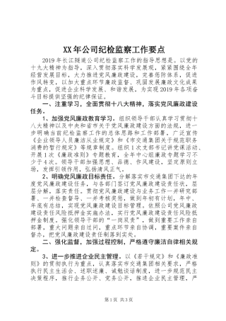 XX年公司纪检监察工作要点