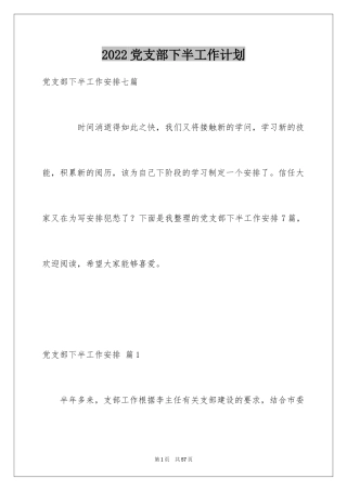 2024党支部下半工作计划