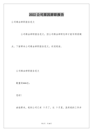 2024公司原因辞职报告