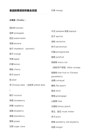 食品的英语名称  最全总结