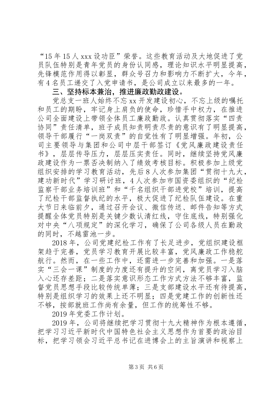 XX年公司党总支工作总结和XX年党委工作计划_第3页