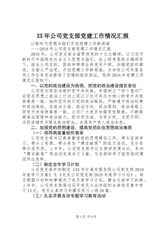 XX年公司党支部党建工作情况汇报