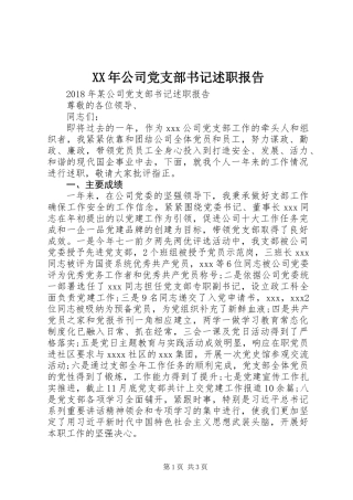 XX年公司党支部书记述职报告