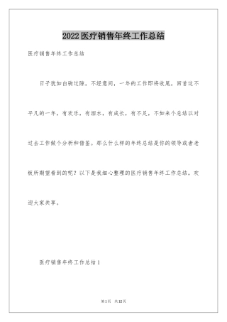 2024医疗销售年终工作总结