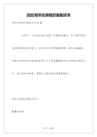 2024初中生学校打架检讨书