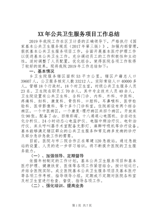 XX年公共卫生服务项目工作总结