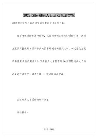 2024国际残疾人日活动策划方案