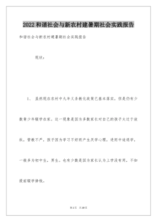 2024和谐社会与新农村建暑期社会实践报告