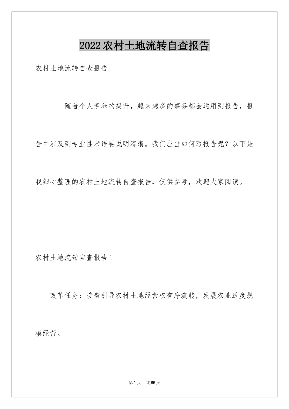 2024农村土地流转自查报告_第1页