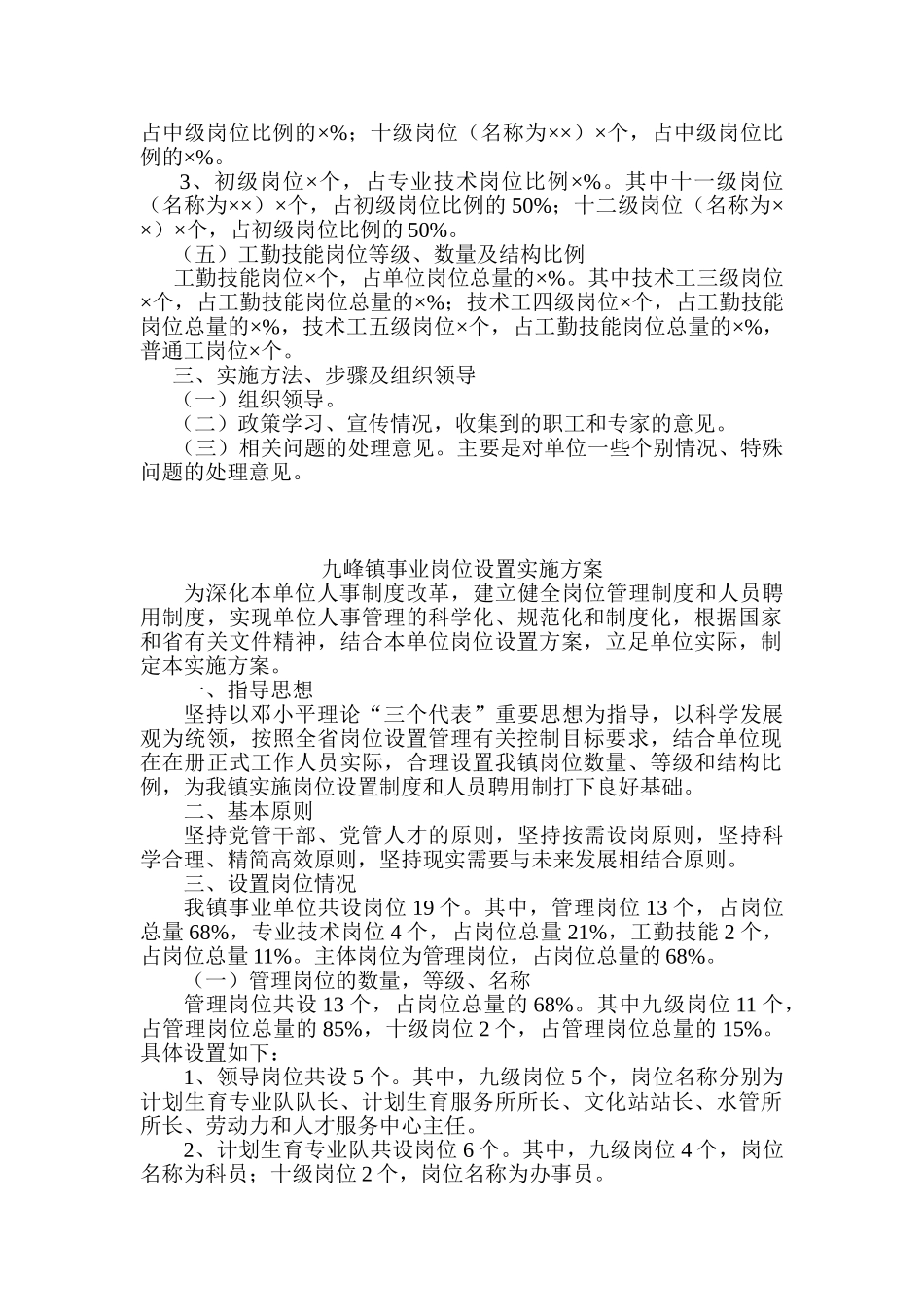镇(街道)事业单位岗位设置方案样式_第2页