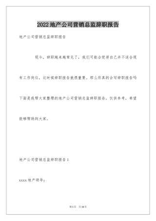 2024地产公司营销总监辞职报告_1