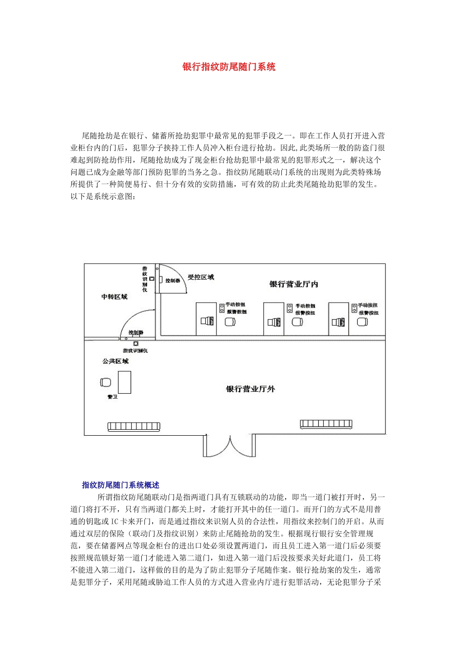 银行指纹防尾随门系统_第1页