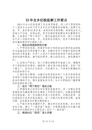 XX年全乡纪检监察工作要点