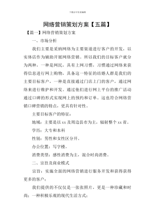 网络营销策划方案