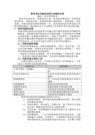 软件项目风险的识别与风险的分析