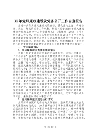 XX年党风廉政建设及党务公开工作自查报告