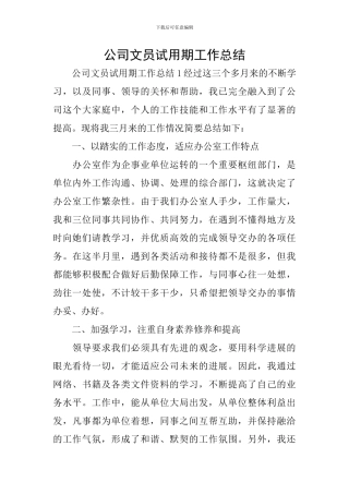 公司文员试用期工作总结