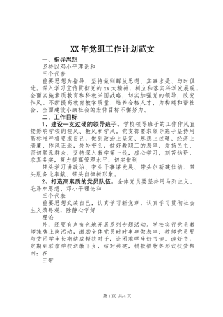 XX年党组工作计划范文