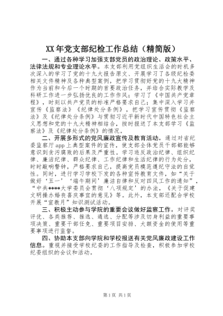 XX年党支部纪检工作总结（精简版）