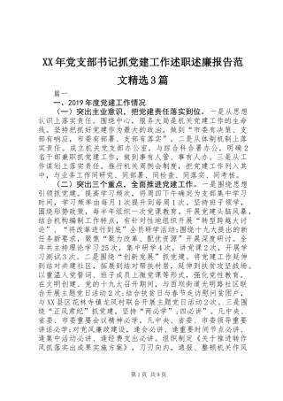 XX年党支部书记抓党建工作述职述廉报告范文精选3篇 (2)