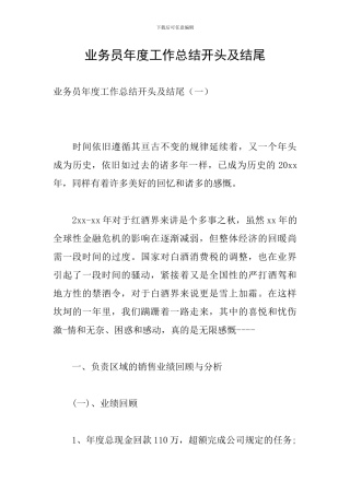 业务员年度工作总结开头及结尾