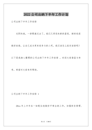 2024公司出纳下半年工作计划 _1