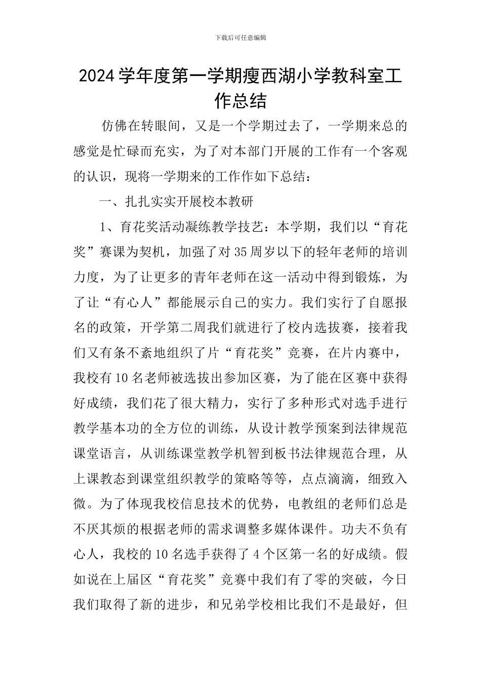 2024学年度第一学期瘦西湖小学教科室工作总结_第1页