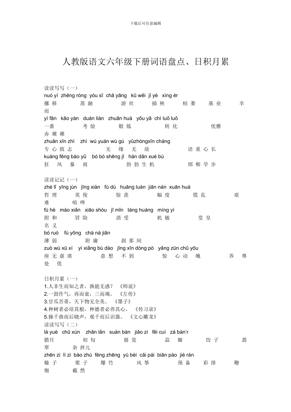 人教版语文六年级下册词语盘点、日积月累_第1页