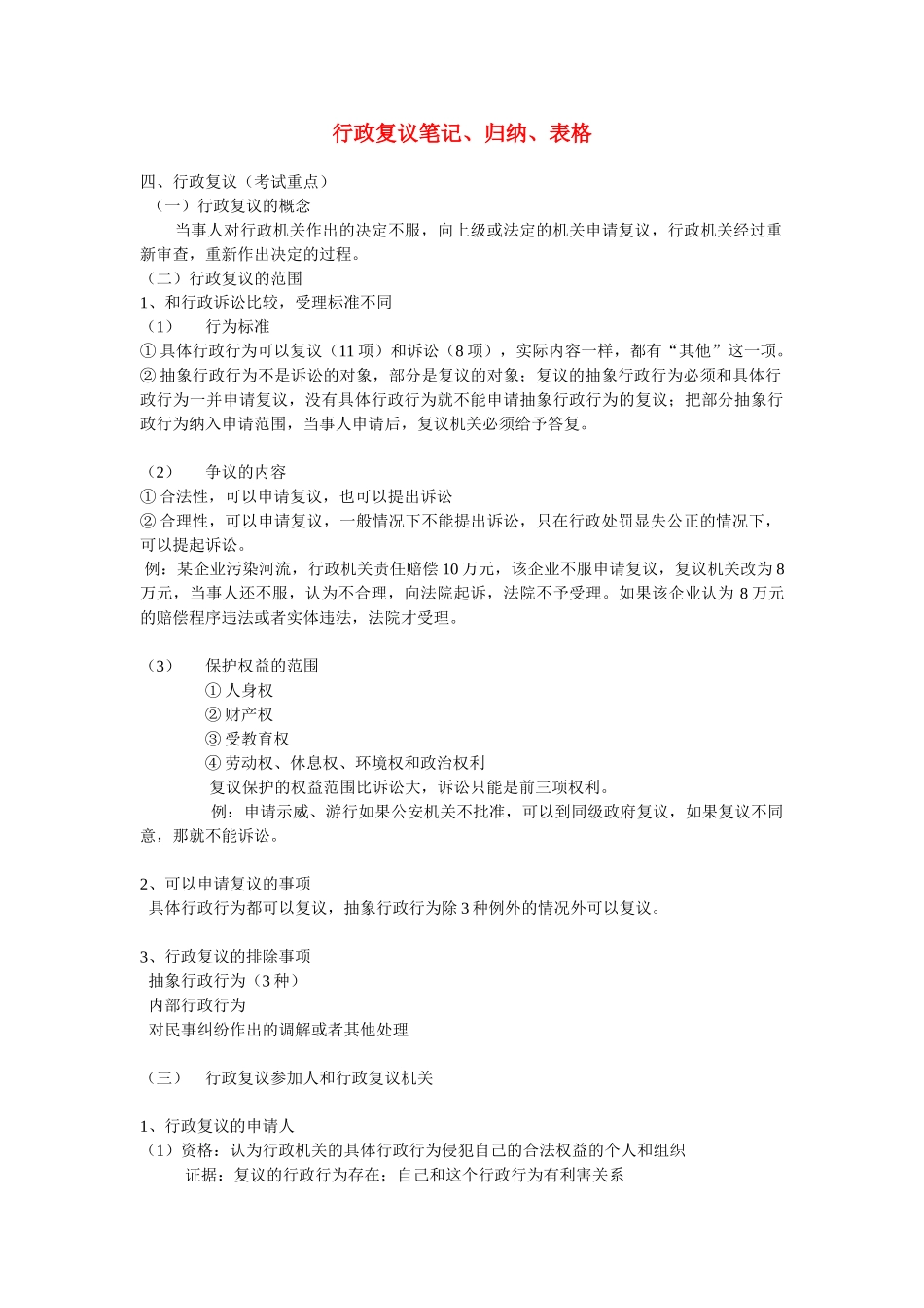 行政复议笔记、归纳、表格_第1页
