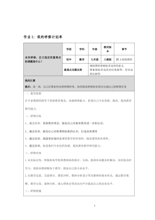 作业1：中小学数学研修计划