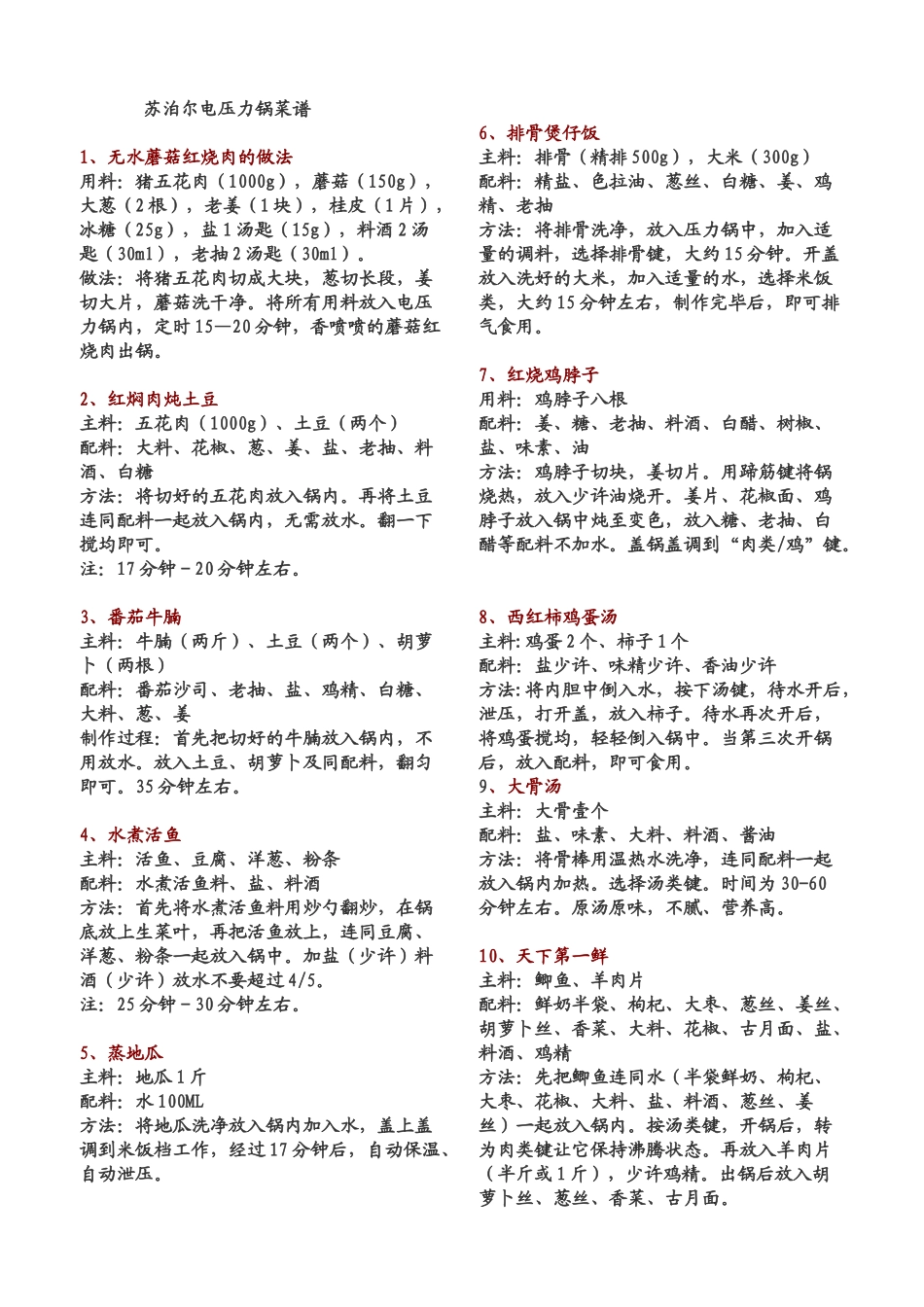苏泊尔电压力锅菜谱_第1页