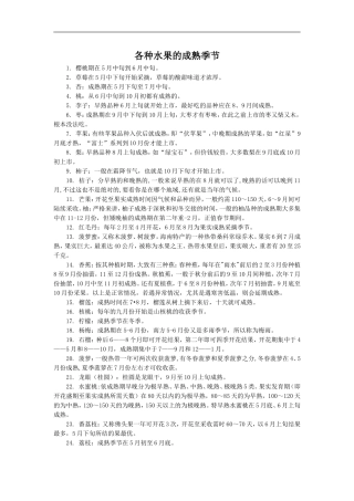 各种水果的成熟季节