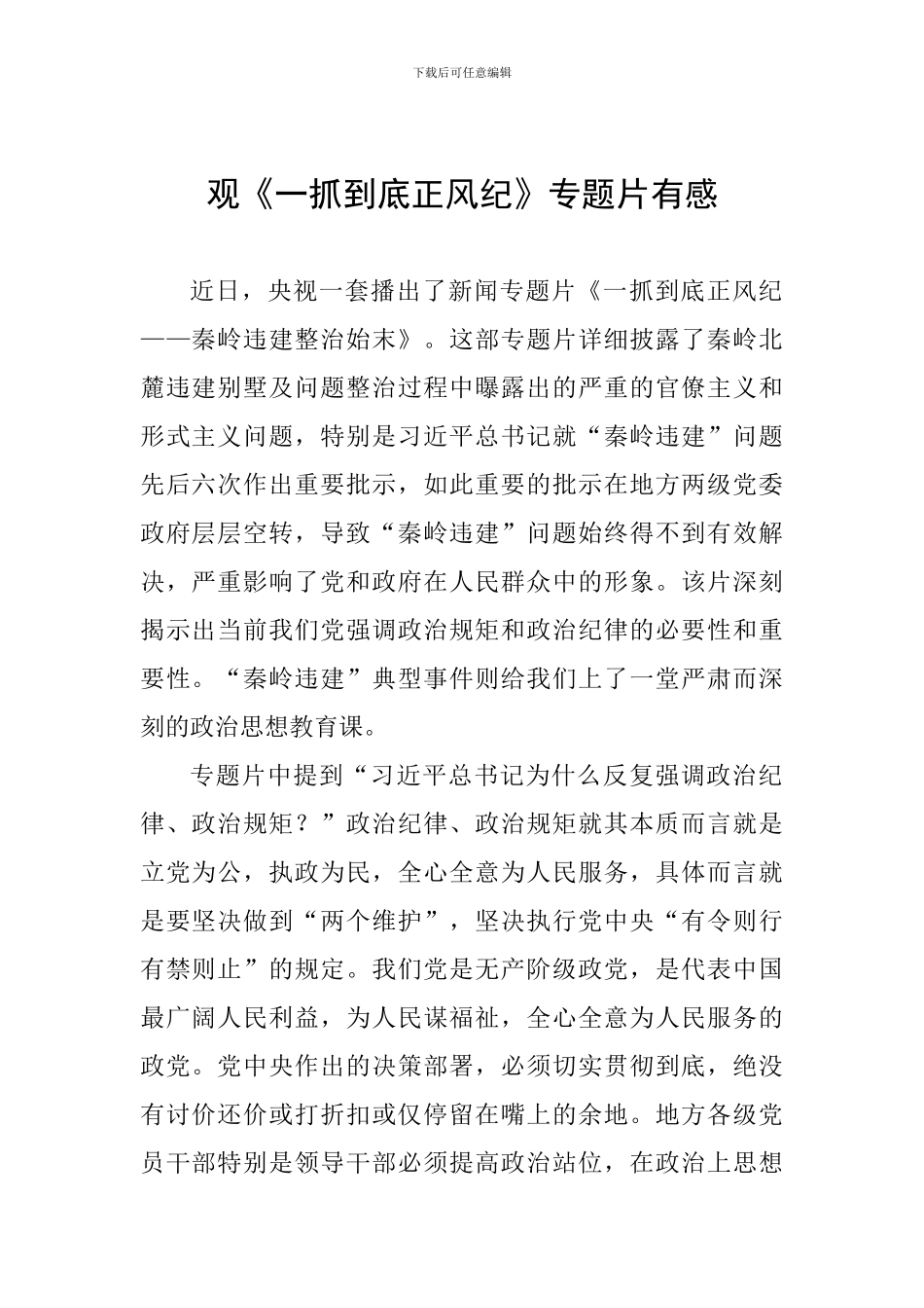 观《一抓到底正风纪》专题片有感_第1页