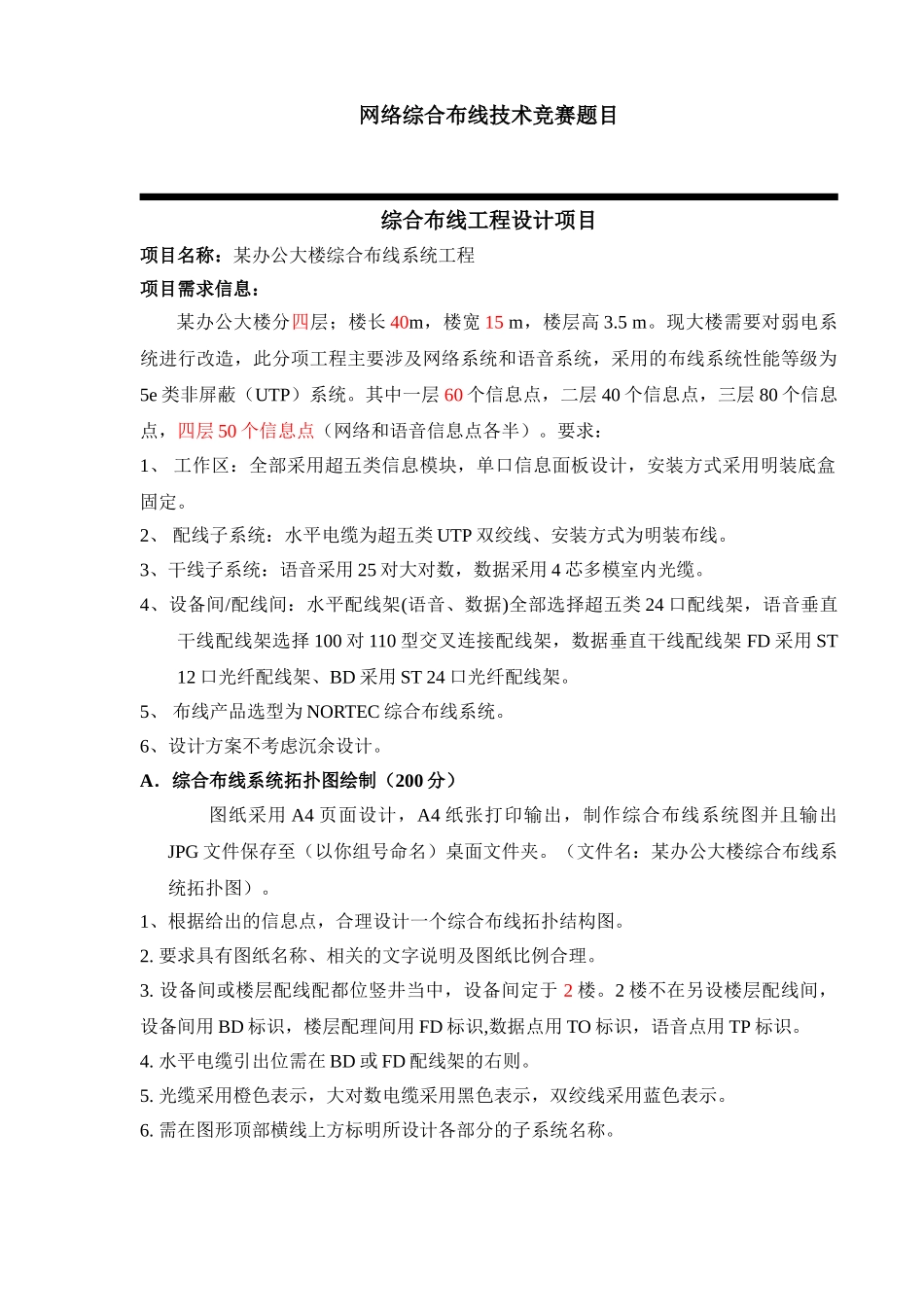 网络综合布线技术技能试题_第1页