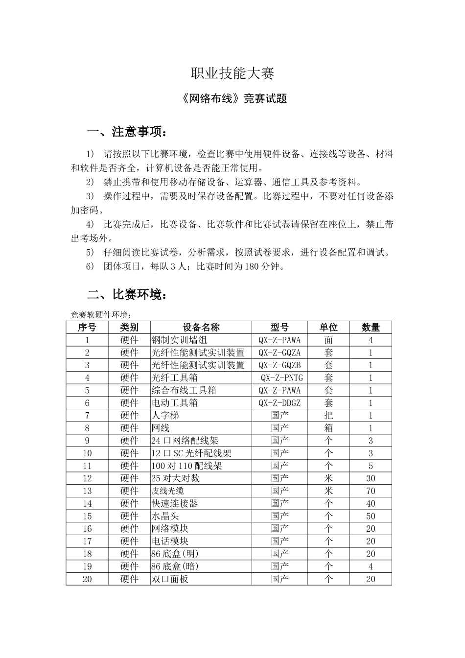 网络综合布线试题(训练题)_第1页