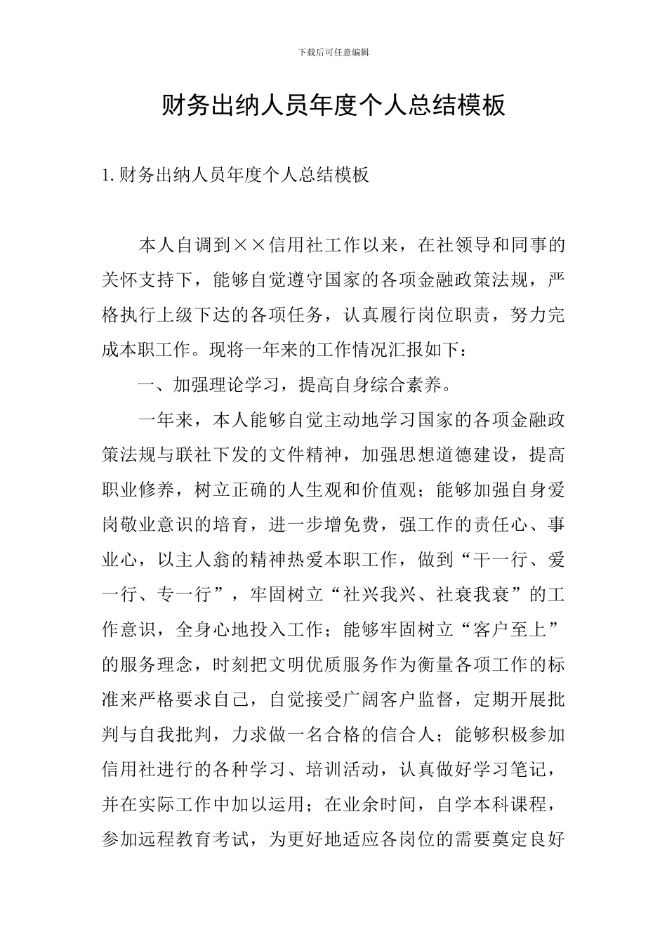 财务出纳人员年度个人总结模板_第1页