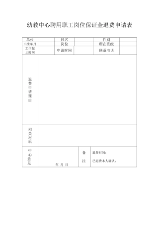 外聘职工岗位保证金退费表