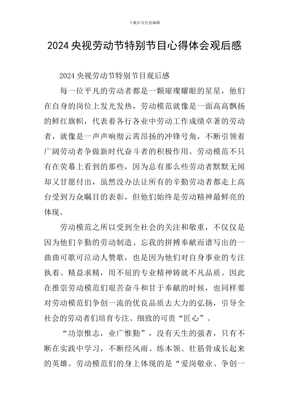 2024央视劳动节特别节目心得体会观后感_第1页