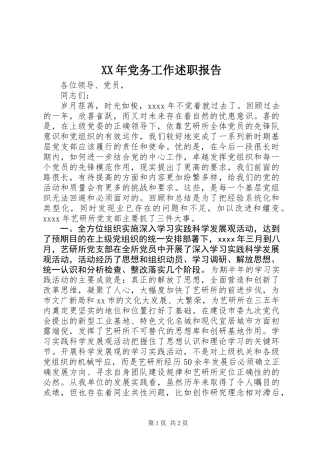 XX年党务工作述职报告