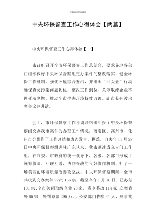 中央环保督查工作心得体会