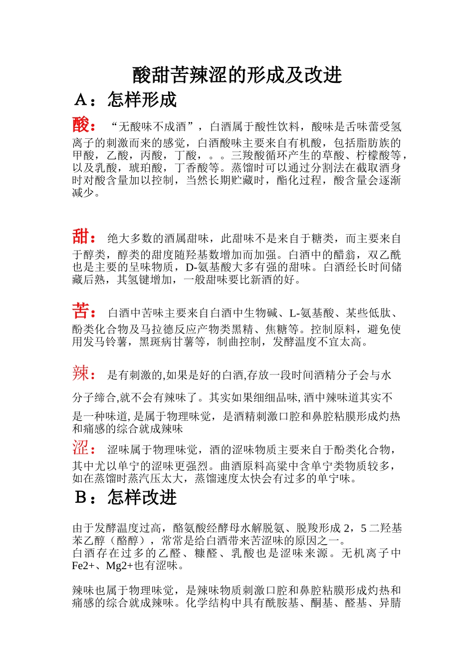 白酒酸甜苦辣涩的形成及改进_第1页