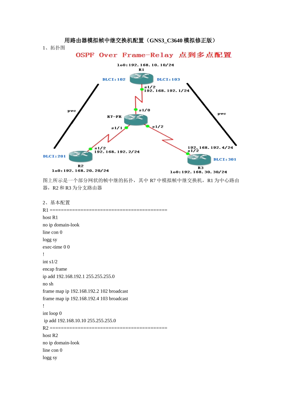 用路由器模拟帧中继交换机配置(GNS3_C3640模拟修正版)_第1页