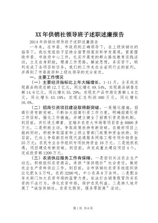 XX年供销社领导班子述职述廉报告