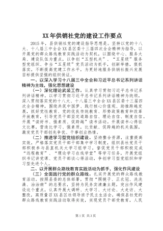 XX年供销社党的建设工作要点