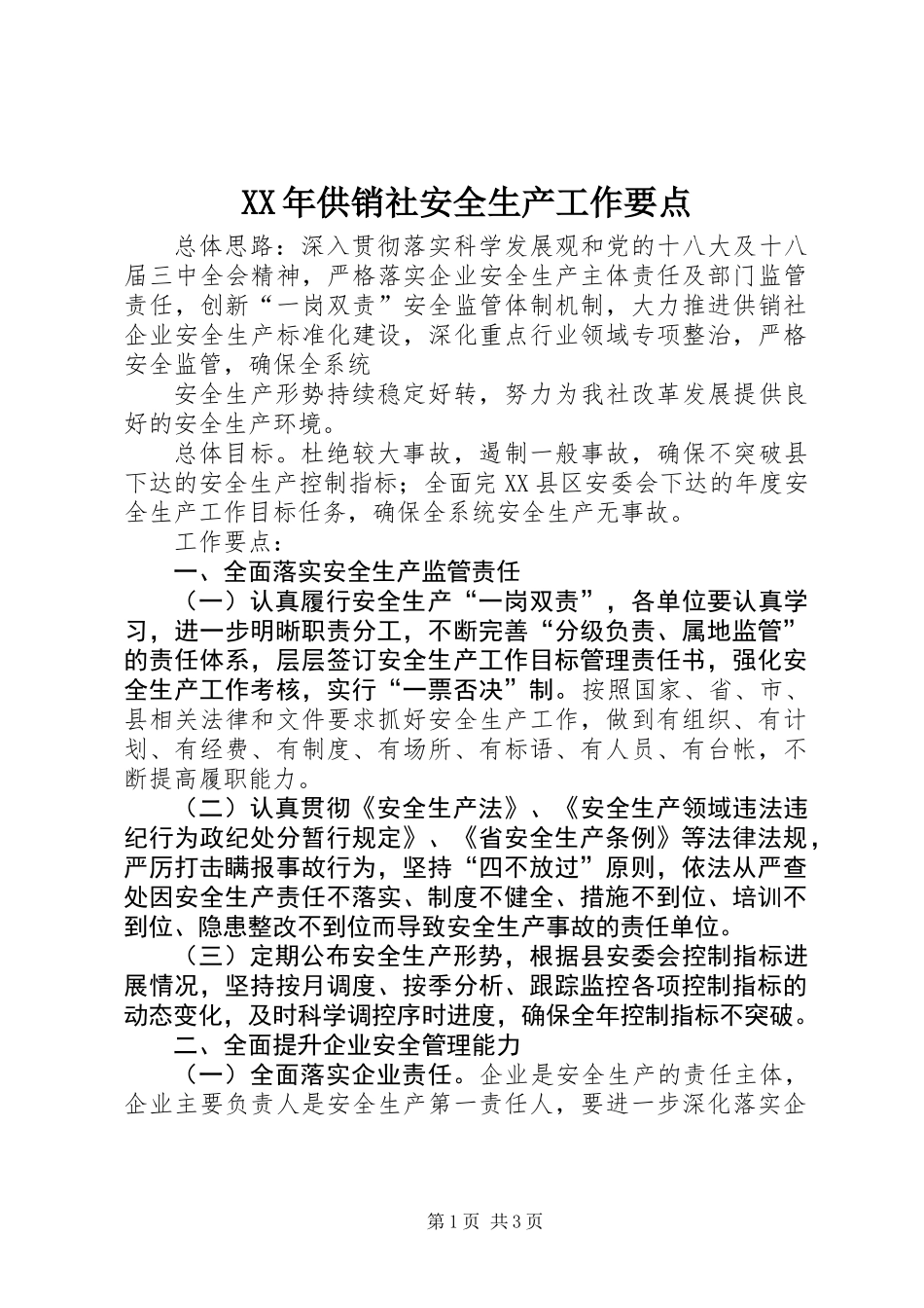 XX年供销社安全生产工作要点 (2)_第1页