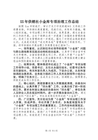 XX年供销社小金库专项治理工作总结