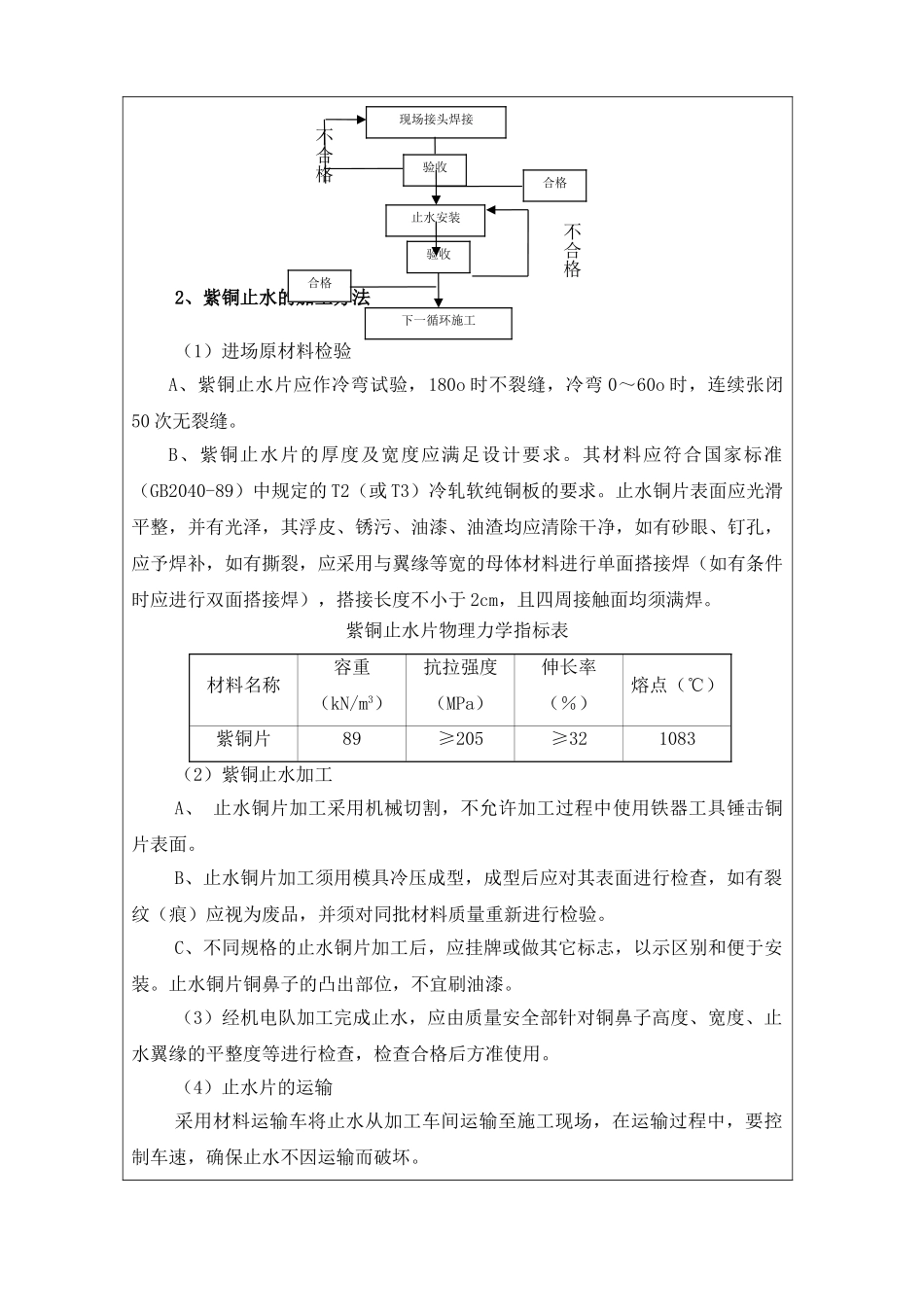 灌溉发电洞铜止水带安装技术交底_第2页