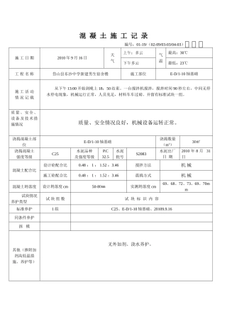 混  凝  土  施  工  记  录