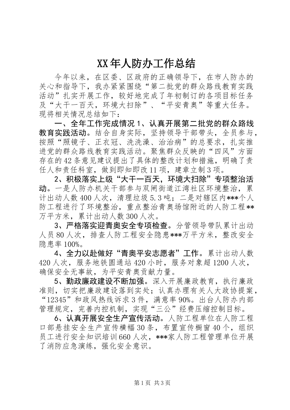 XX年人防办工作总结 (2)_第1页
